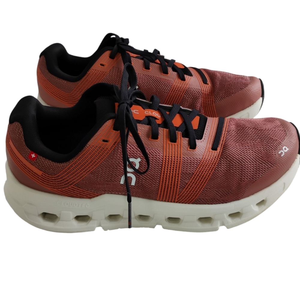 On Running Athletic Shoes in Orange and White